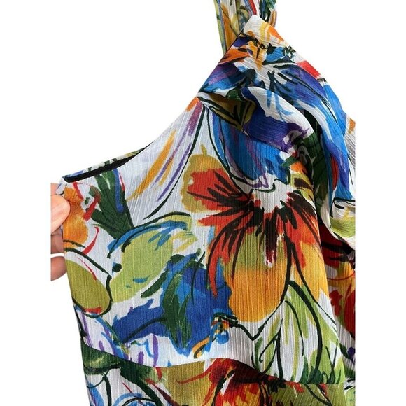 Lane Bryant Floral Dress 18 Blue Tank Midi Retro Tropical 80s Flowy Feminine - Picture 4 of 13